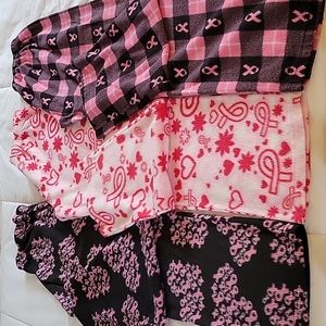 3 Fleece Breast Cancer Awareness pants, Small fit, Medium tags, Elastic waist.